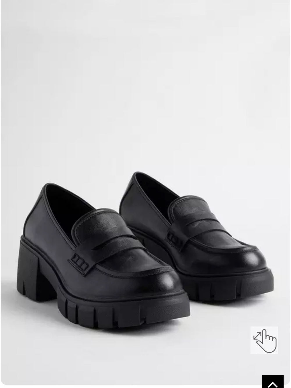Chunky Black Leather Loafer Heels - Women's